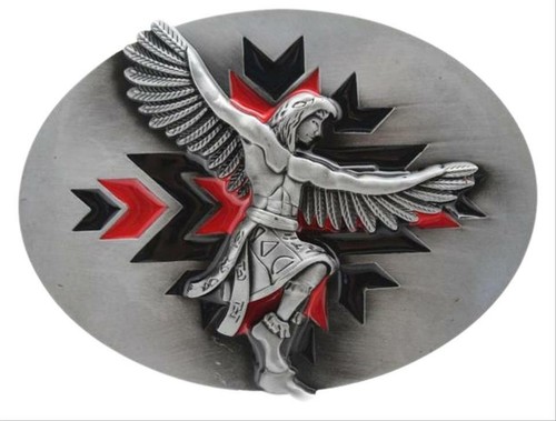 Belt Buckle Men Women Silver Round Metal Native Indian Warrior Dance Wings Bird - Picture 4 of 11
