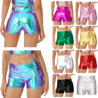 DE Sexy Damen Shorts Glänzend Kurze Hosen Lackleder Hotpants Tanzshorts Clubwear