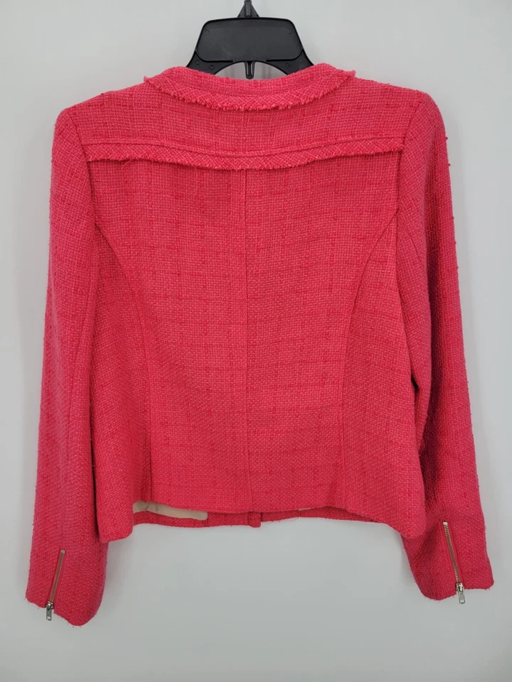 Blazer MM Couture Miss Me para mujer grande rosa melón tweed a presión dinero antiguo artístico Foto 2 de 4