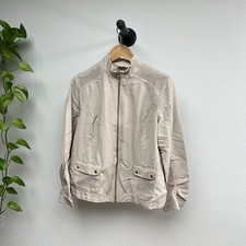 Zenergy Chico's Womens Beige Zip Woven Collection Mesh Detail Jacket Size 1