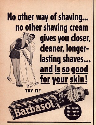 1951 Barbasol Shaving Cream Print Ad Croquet Man Woman