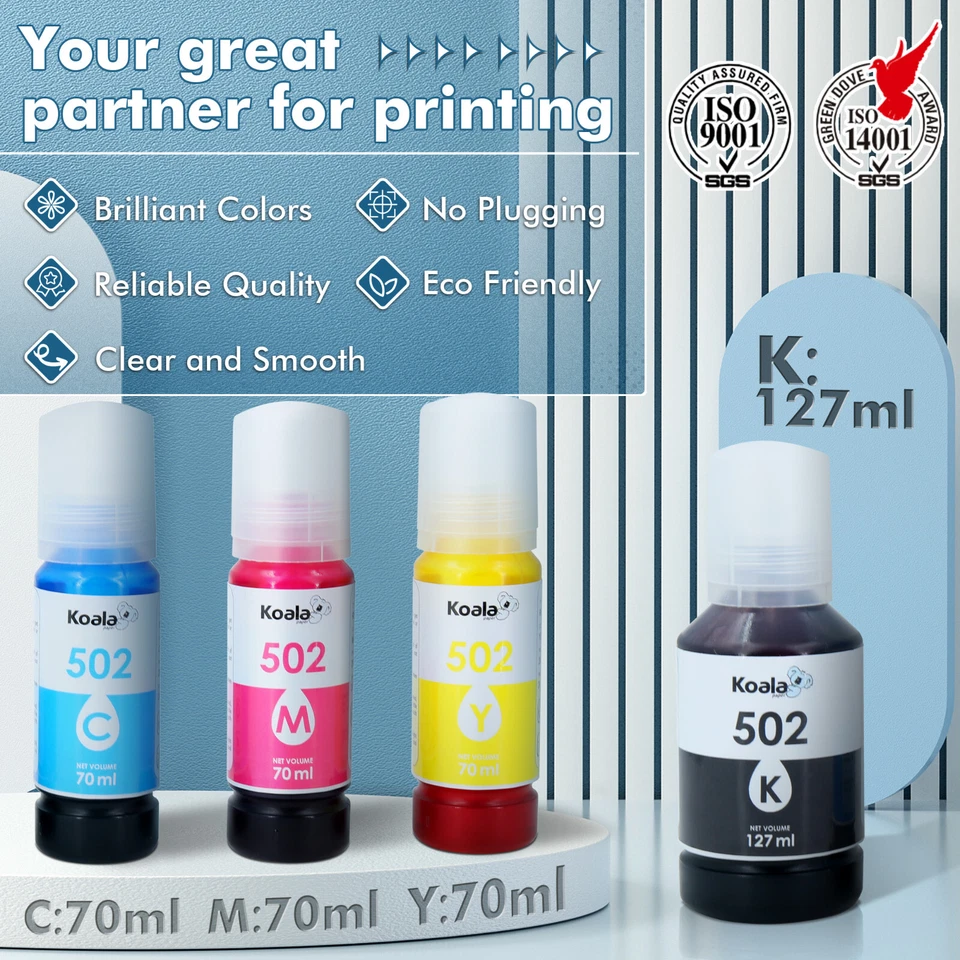 Kit de recarga de tinta Koala a granel para tinta Epson 502 EcoTank 2760 4760 3760 2750 ST-2000 Foto 2 de 4