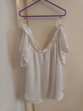 M&S Marks & Spencer White Short Sleeve Off Shoulder Gypsy Blouse Top in Size 14