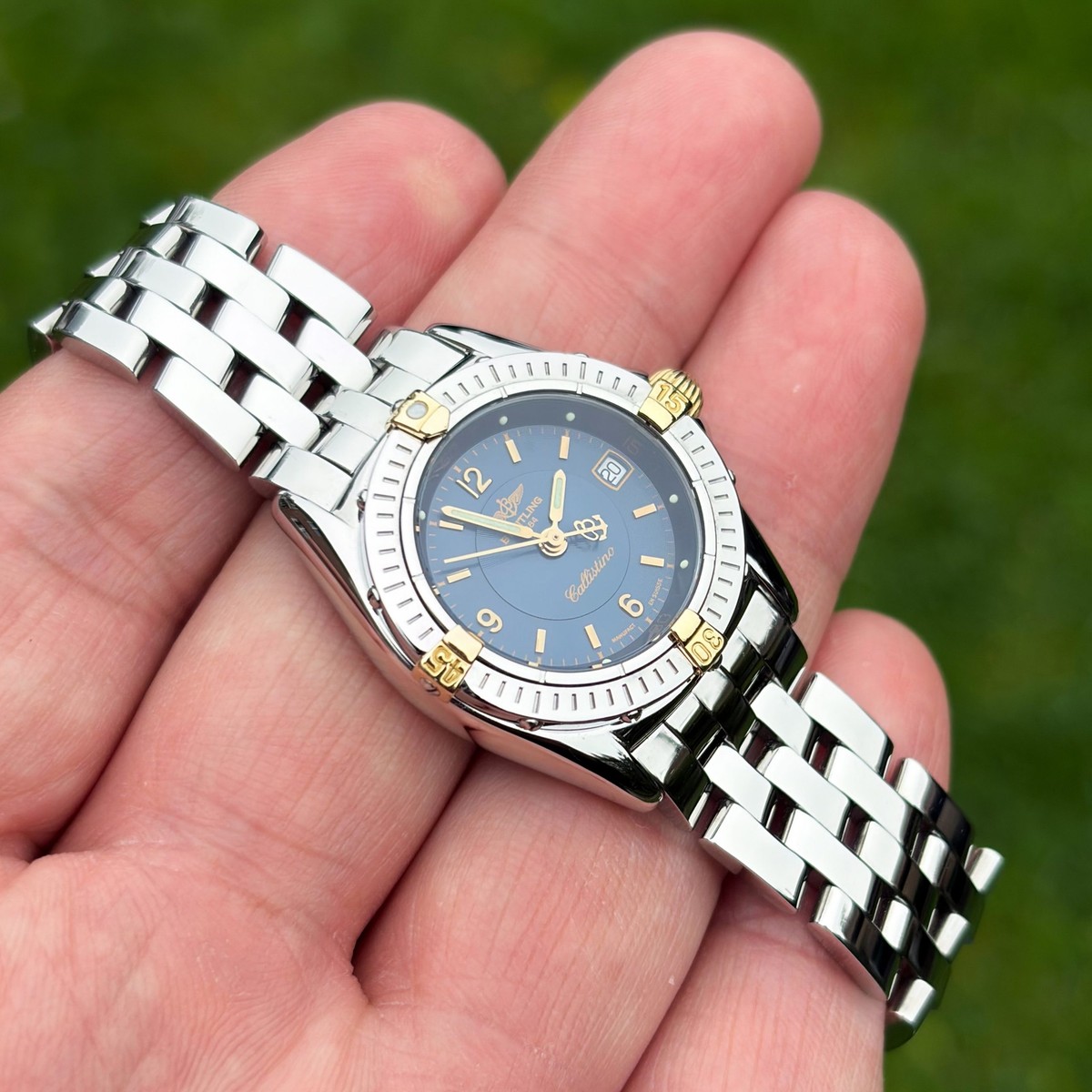 Breitling Callistino 3/32in Stainless Steel/Gold Blue Quartz  Watch