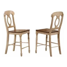 Sunset Trading Brook 24" Wood Napoleon Barstools in Cream (Set of 2)