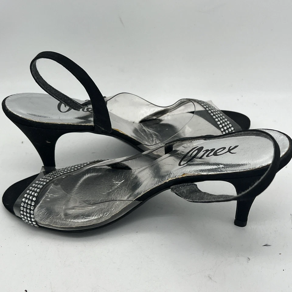 Salto alto vintage Onex strass transparente biqueira aberta tamanho 7.5 - Imagem 4 de 4