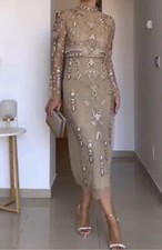 ZARA SS24 Embroidered KNIT DRESS WITH BEADING OLIVE GREEN S 7521/035 NWT