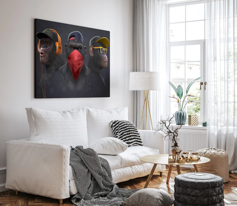 Banksy 3 SWAG Affen Monkey Street Art Leinwandbild Wandbild Bilder Leinwand Bild - Bild 3 von 4