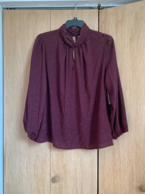 NWT Womens Plus Nine West Twist Neck Sparkle Plum Party Holiday Blouse Top 3X