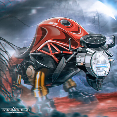 Ducati Monster Motorycle poster Bison art from Moto Animals UK