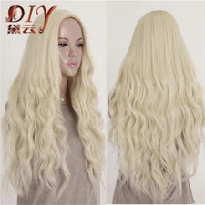 Fashion Women Curly Light Blonde Cosplay Party Lady Wavy Wig