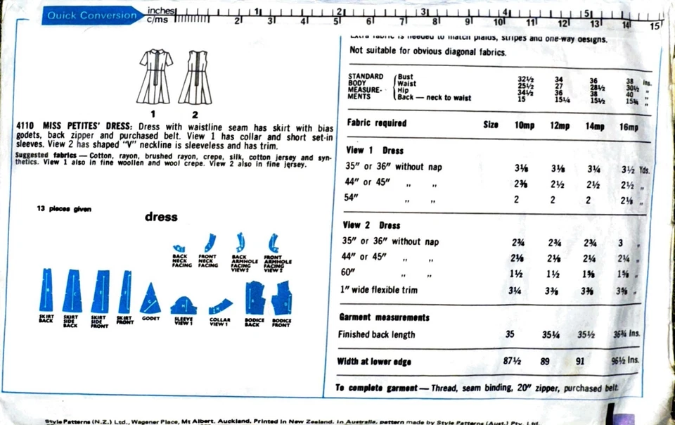Vintage 1973 Style 4110 Miss Petites’ Dress Sewing Pattern - Size 10 - Bust 32½” - Image 2 of 4