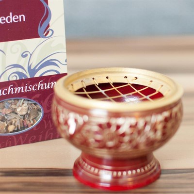 Räucherschale rot Messing Set mit Sieb Räuchergefäß Räucherkelch Weihrauschschal