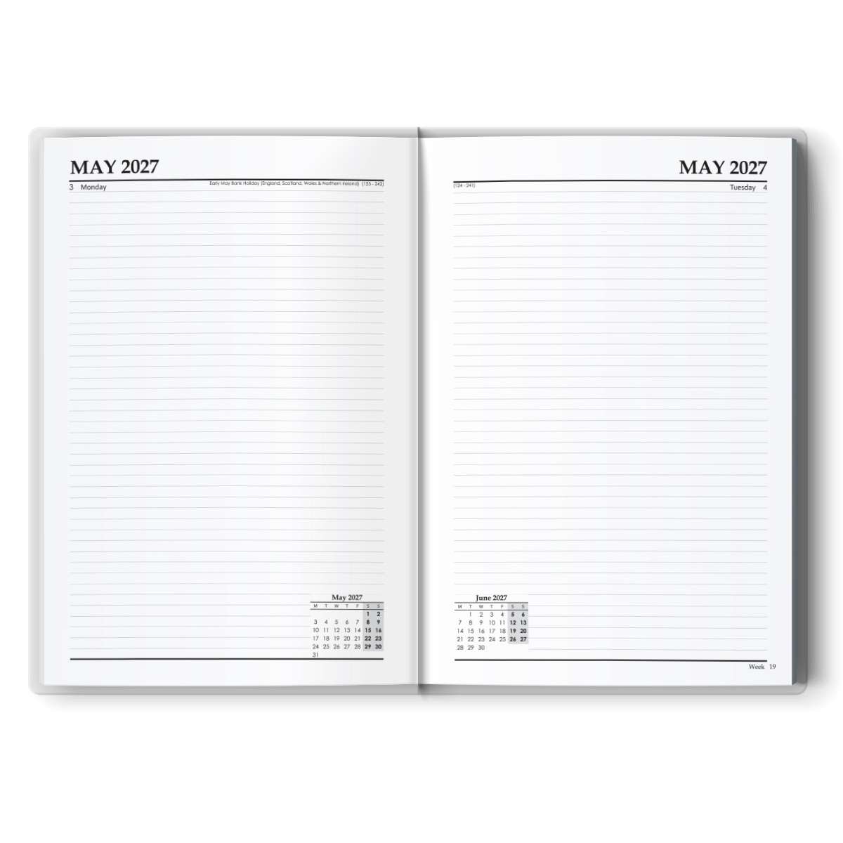 2027 Diary A4 A5 A6 Day to Page or Week To View Full Year Planner