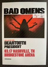 Bad Omens 3/17/26 Tour Promo Poster Nashville TN Bridgestone Arena Beartooth
