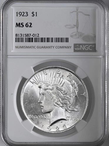 1923-P  $1 PEACE SILVER DOLLAR  "PHILADELPHIA MINT"  NGC MS62 #8131587-012