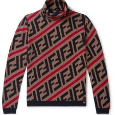 AUTHENTIC FENDI BROWN WOOL FOREVER ALL-OVER TURTLENECK