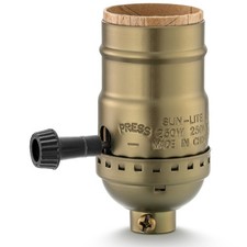 3 Way Lamp Socket Replacement, E26 Threaded Base, Turn Knob for Antique Brass