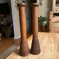 Vtg Wooden Textile Mill Spindle Spool Bobbins (2) Textile Beehive Industrial 12"