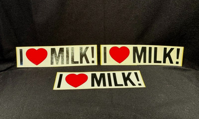 Vintage 1980's I LOVE MILK Lot of 3 Bumper Stickers 11'' x 3'' Black White Red