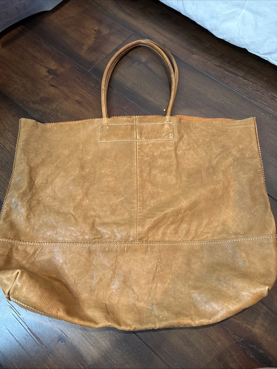 Banana Republic Paige Pinking Shears Leather Tote Market Bag Black