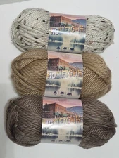 3 Neutral Skein Lion Brand Mixed Yarn Hometown Bulky 5oz 81y Lot Tweed Beige Tan
