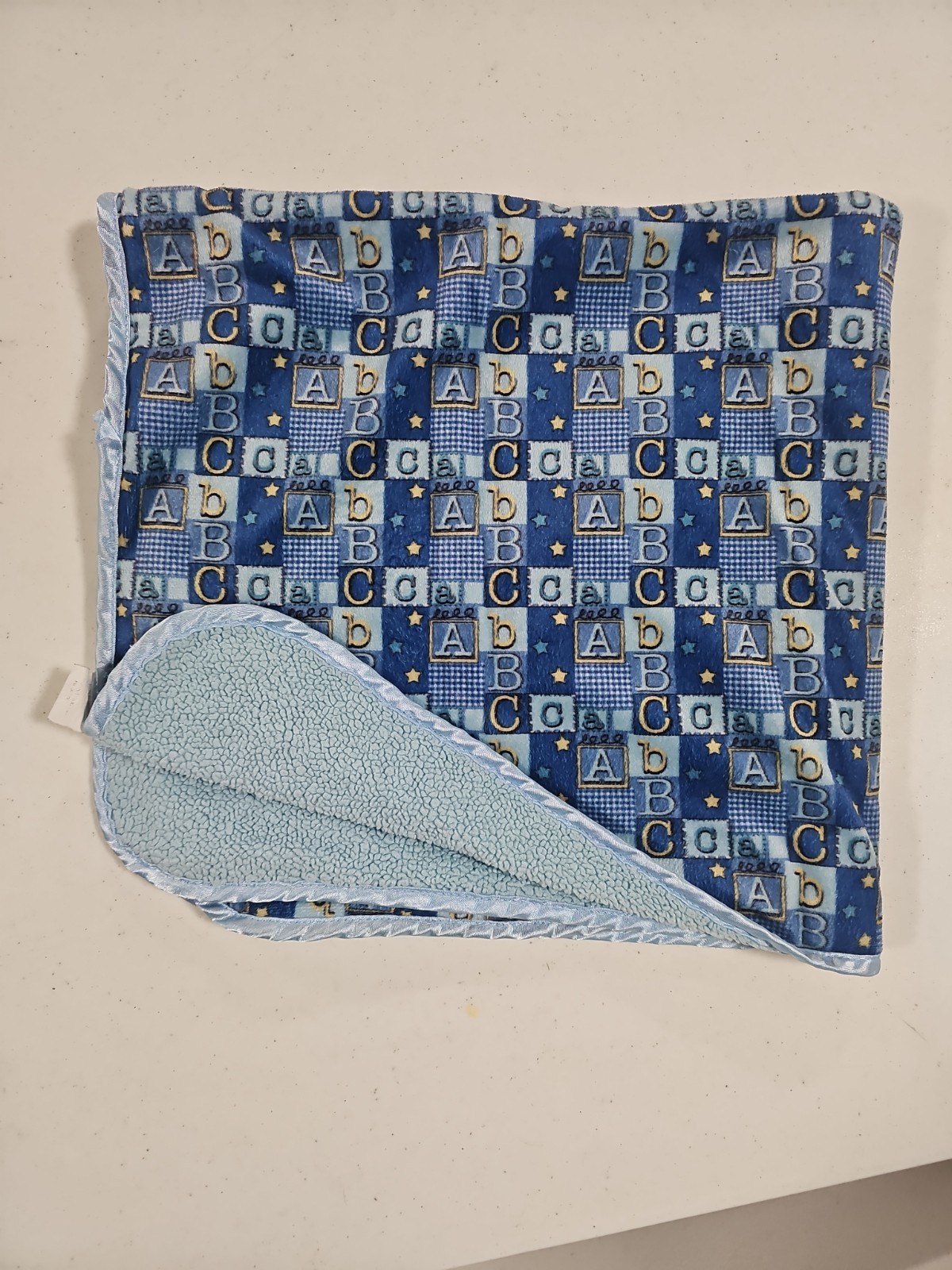 Little Beginnings Baby Boy Blue Blanket ABC’s 30”x30” Sherpa Trim Lovey Secure