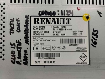 281153868RA audio system RENAULT CLIO 0.9 TSE MT 90 CV 2012 169907