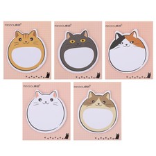 Cute Cat Sticky Notes, 5 Pack Kawaii Animal Self-Stick Notes Cartoon Cat Self...