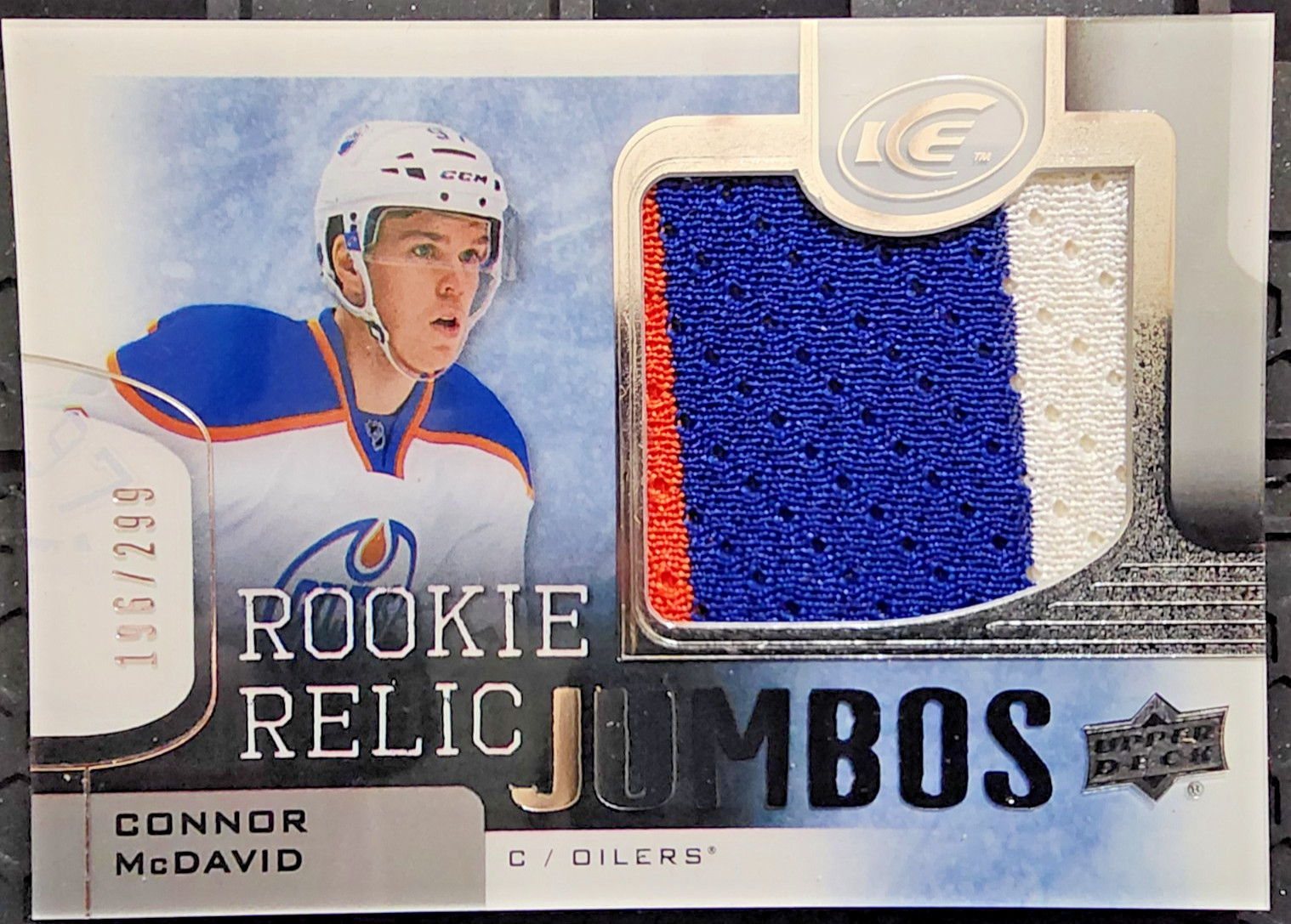 Connor Mcdavid 2015-16 UD Ice Jumbo Relics Rookie /299 PSA 7 VERY RARE 3 COLOR! view 3