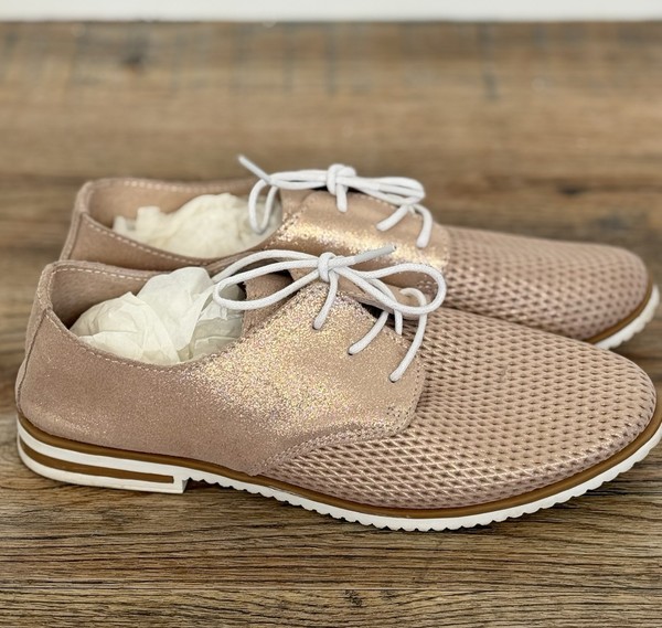 Womens Rose Gold Leather Brogues Size 7 Oxford Lace Up Shoes Casual Flats