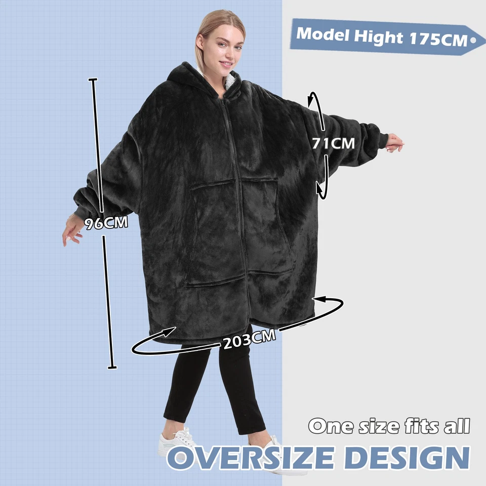 Adult Hoodie Sweatshit Wearable Blanket With Pocket Plush Pleece Luxury Sherpa - Image 4 of 4