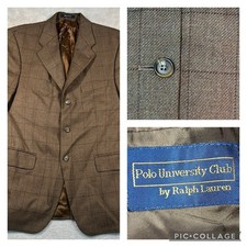 Vintage Polo University Club Ralph Lauren Blazer Sport Coat Brown Plaid Wool 41R