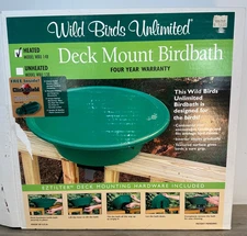 Deck Mount 14” Heated Birdbath Wild Birds Unlimited WBU 14B Tilts Winter Bath