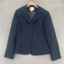 Le Suit Blazer Womens 8 Black Dot Striped Button Up Seam Detail Office Career
