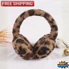Winter Earmuffs Fuzzy Ear Muffs Leopard Print Soft Push Foldable Ear Warmers