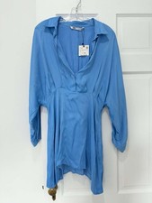 Zara Blue  satin dress with rhinestone buttons and a high-low hem