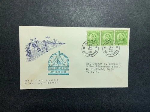 Philippines 1941 FDC 1st day cover to the USA 2-cent definitive Jose Rizal