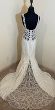 Galina Signature Beaded Illusion Bodice Wedding Gown Ivory Sz 4-6 - MSRP 900