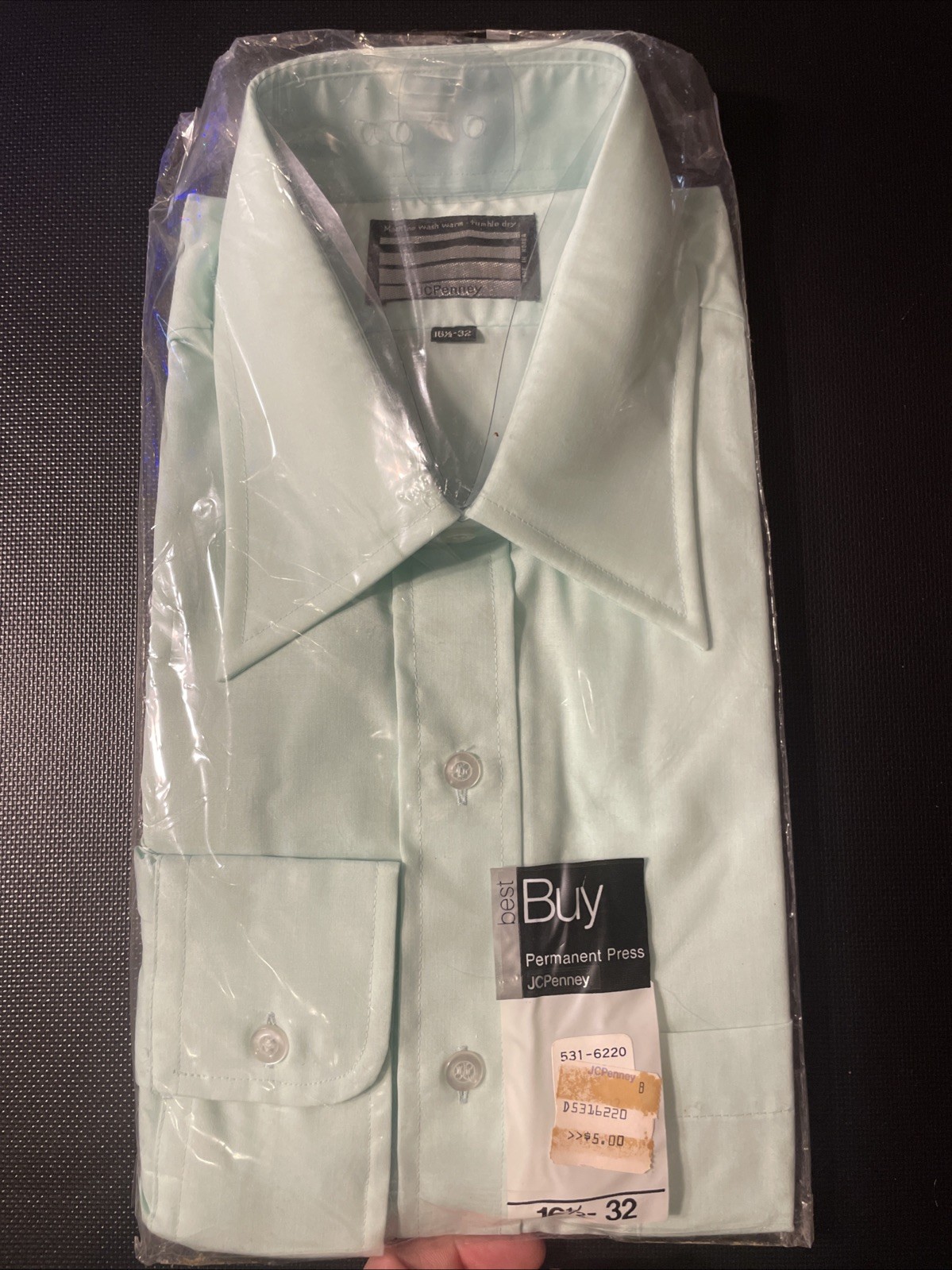 vintage 60s 70s JC Penney NOS NWT Big Collar Disco Shirt Light Green Mod 16.5-32
