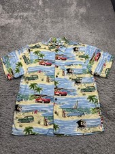 Vtg Disney Hawaiian Shirt Men Medium Mickey Mouse Minnie Surf Classic Car Beach