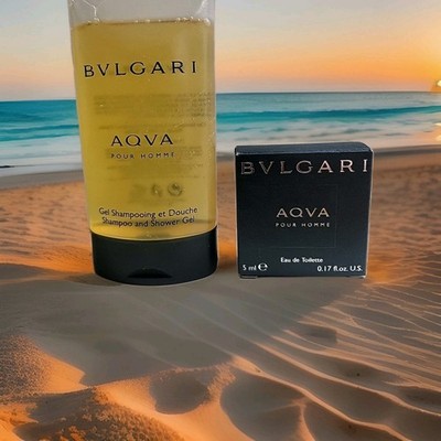 Bvlgari Aqva Pour Homme 2Pc Mini Set: .17oz EdT Mini  Shower/shampoo Gel 2.5 oz 