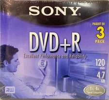 Sony  DVD-R 4.7 GB Recordable Disc 3 PACK New Sealed