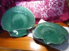 Olfaire Majolica Clam Shell Plates 2 Dish Bowl Portugal Blue Green Glaze in VGC — photo 1