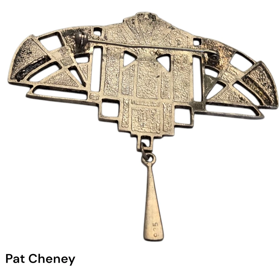 Дизайнерская гильошированная эмаль 925 Pat Cheney в стиле ар-деко синяя фиолетовая лавальерная булавка - Изображение 2 из 4