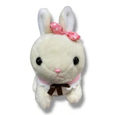Amuse Vanilla Plush Baby Bunny Pink Polka Dot Bow Stuffed Toy