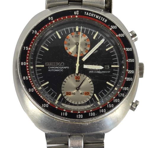 SEIKO 6138-0011 UFO Automatic Chronograph Watch Vintage Men's Black Dial