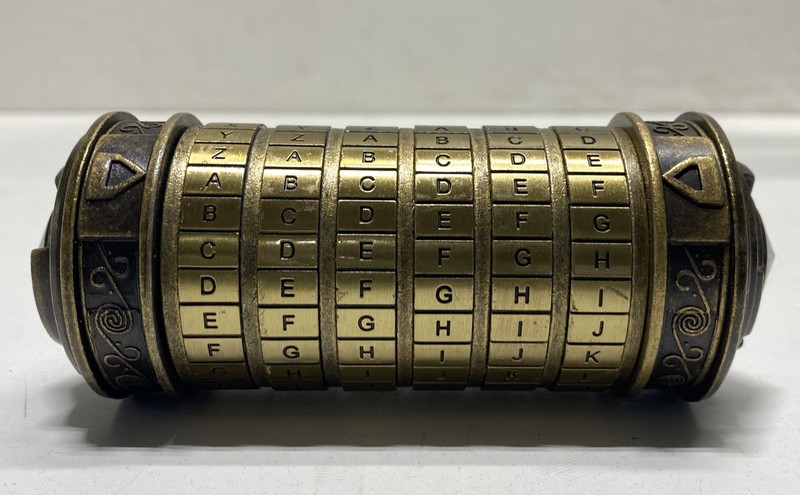 Metal Cryptex Puzzle Box Da Vinci Code Style Brass Finish 6 Ring Alphabet Lock