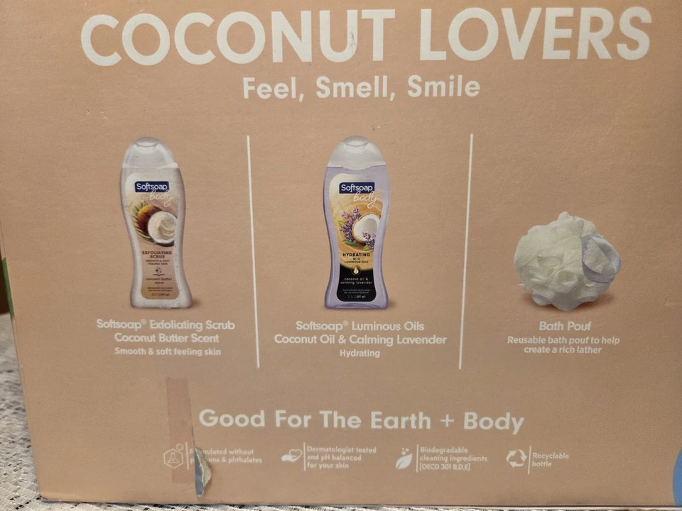 Jabón Suave Body Wash Set de Regalo con Puf de Baño Coco Amantes Nuevo En Caja Foto 3 de 3