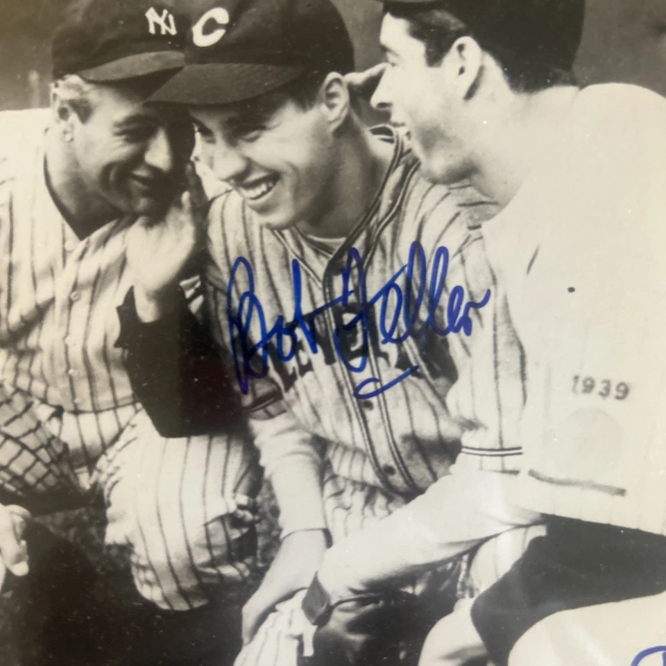 Joe DiMaggio & Bob Feller Signed Framed 8x10 Photo PSA/DNA COA - Image 3 of 4